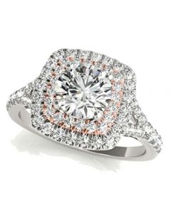 14K White Gold and Rose Tone Bridal Engagement Ring Halo Style 2.00ctw Split Shoulder