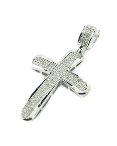 10K White Gold Cross Real Diamonds 1/3cttw Pave Set 40mm 1.57 Inch