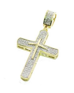 10K Gold Cross Charm Mens Diamond Pendant 1/4ctw Pave Set 38mm Tall (i2/i3, j/k)
