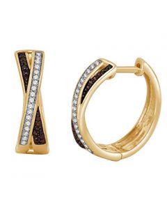 10K Gold Criss Cross Earrings 1/5cttw 17mm By 5mm Cognac White Diamonds