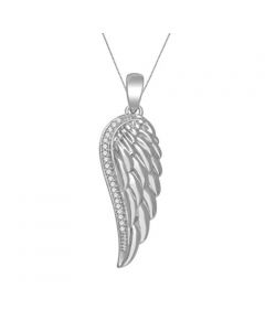 10K White Gold Angel Wing Pendant and Necklace Set 0.06ctw .