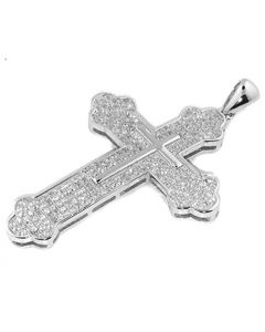 Sterling silver Cross Charm With Cubic Zarcons CZ Pave Set 2Inch Tall Mens Cross Pendant
