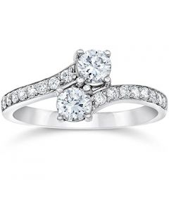 14K White Gold 1.3ctw 2-Stone Engagement Anniversary Ring 8mm Wide