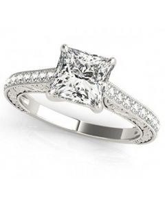 14K White Gold Princess Cut Engagement Ring Filigree Sides 2.5ctw