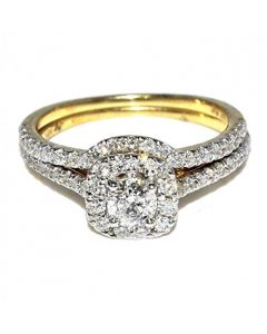 14K Gold Bridal Ring Set 0.90ctw Natural Diamonds Round Solitiare With Halo 