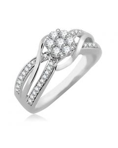 10K White Gold Bridal Engagement Ring 1/2ctw Natural Diamonds