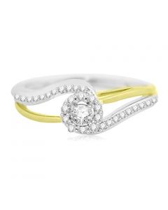 10K White Gold Engagement Ring 1/5ctw Swirl Style Split Side Two Tone