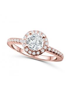 Halo Engagement Ring Rose-Gold Tone Silver 1.5ctw Cz 8.5mm Wide