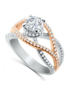 Bridal Engagement Ring Two Tone Rose-Gold Tone and White Silver 1.5ctw CZ