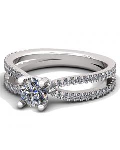 14K White Gold Engagement Ring 1.00ctw Cubic Zirconia Split Sides Round Solitaire