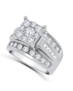 10K White Gold 2.50ctw Wedding Ring Extra Wide Large Cluster Top Womens Ring