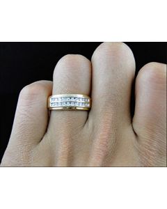 10K Gold Wedding Band 2 Row Diamonds 1/4ctw 8.5mm Wide Mens Ring (i2/i3, I/j)