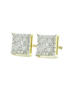 10K Gold Earrings Natural Diamonds 1/2ctw Screw Back 7mm Square Shaped Round Cluster