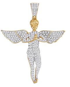 10kt Yellow Gold Mens Diamond Angel Wings Cherub Charm Pendant 1.00 Cttw