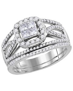 14K White Gold Wedding Ring 1.00ctw Princess Cut Diamonds Wide Ring With Split Side