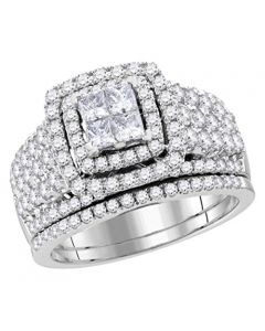 14K White Gold Wedding Ring 2.00ctw Princess Cut Diamonds Wide Ring