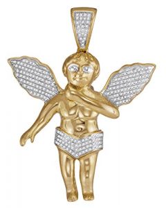 10k Yellow Gold Diamond Mens Polished 3D Guardian Angel Cherub Large 2.2