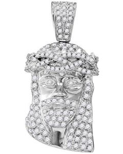 10kt White Gold Mens Diamond Jesus Christ Messiah Head Charm Pendant 3/4 Cttw
