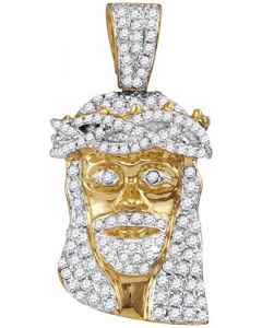 10kt Yellow Gold Mens Diamond Jesus Christ Messiah Head Charm Pendant 3/4 Cttw