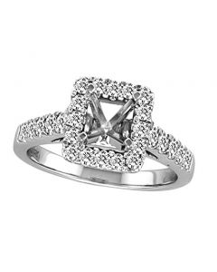14K White Gold Semi Mount Engagement Ring Square Halo 1/2ctw Diamonds Fits 1ct Princess