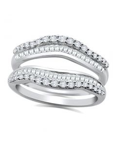 14K White Gold Jacket Ring Engagement Ring Guard 3/4ctw Baguette and Round Diamonds