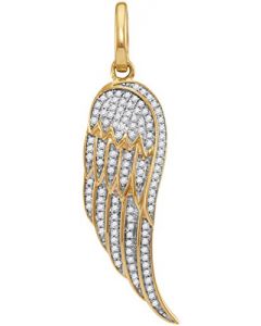 10kt Yellow Gold Mens Diamond Feather Wing Cluster Charm Pendant 1/3 Cttw