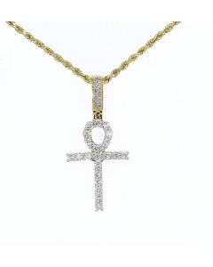 10K Gold Egyptian Cross Diamond Pendant 0.96ctw Round Cut Diamond ANCH 