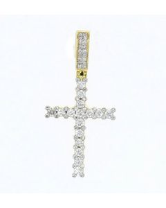 10K Gold Diamond Cross Pendant Mens or Womens 1.5 Inch Tall Approx 0.86ctw Round Diamonds