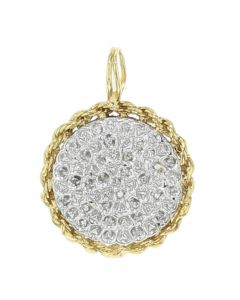 10K Gold Round Medallion Rope Design Round Fram 1/5ctw Diamonds Mens or Womens Charm