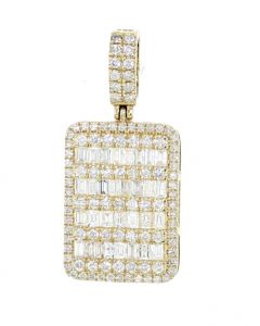 14K Gold Diamond Pendant 3.35ctw Round and Baguette Diamonds Dog Tag Fully Iced Out Charm 1.75 Inch  