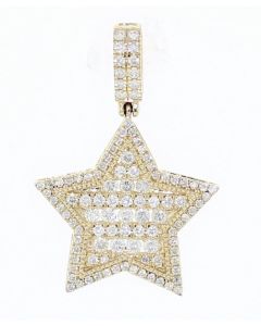 14K Gold Star Pendant 5 Point Star 1.95ctw Round Diamonds Super Star Eastern Star Charm