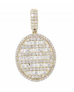 14K Gold Diamond Pendant Oval Shaped 3.46ctw Ice Tray Mens or Womens Fancy Diamond Charm 1.5 Inch 