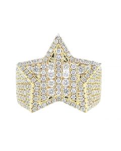 Star Ring 14K Gold Diamond Ring Mens Round Cut 5 Point Super Star Pinky Ring 2.25ctw 