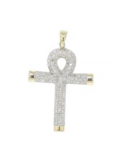 10K Gold Diamond Egyptian Cross Pendant Mens or Womens Diamond Pendant 30mm