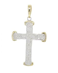 10K Gold Corss With Diamonds Mens Pendant 1.5 Inch 1/5ctw Diamond