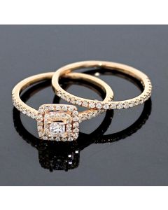 Rose Gold Bridal Set Womens Engagement ring and Band Set 0.75ctw Diamonds and 10K Rose Gold