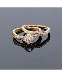 Rose Gold Bridal Set Womens Engagement ring and Band Set 1/2ctw Diamonds and 14K Rose Gold