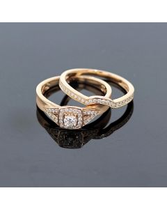 Rose Gold Bridal Set Womens Engagement ring and Band Set 1/2ctw Diamonds and 14K Rose Gold
