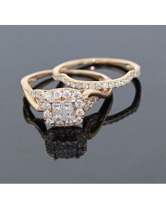 Rose Gold Bridal Set Womens Engagement ring and Band Set 1ctw Diamonds and 14K Rose Gold
