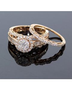 Rose Gold Bridal Set Womens Engagement ring and Band Set 1.50ctw Diamonds and 14K Rose Gold