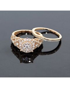 Rose Gold Bridal Set Womens Engagement ring and Band Set 1ctw Diamonds and 14K Rose Gold