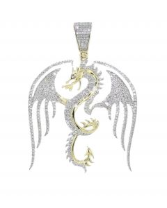 Dragon Pendant 10K Gold and Diamond 0.86CTW Mens Fancy Diamond Charm 2 Inch