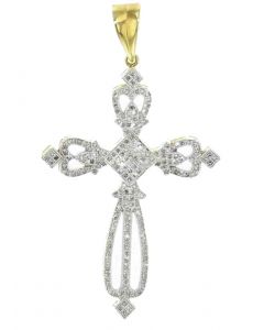 10K Gold Cross With Diamond Mens Large 2.25 Inch Tall Cross Pendant 0.90ctw