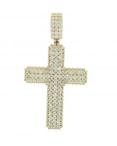 10K Gold Cross 4.88CTW Diamonds Round Prong Set Solid Gold Mens Cross Charm 2 Inch