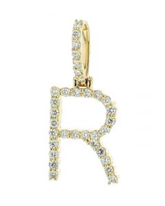 10K Gold Initial R Pendant 0.49ctw Round Diamonds 29mm Tall Mens or Womens 