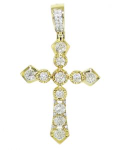 10K Gold Diamond Cross Pendant Mens Large Round Clusters 1.70ctw 2.5 Inch Tall 