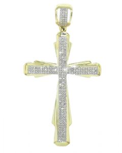 10K Gold Cross Charm Mens Diamond Cross 0.70ctw 2.5 Inch Tall Pave 