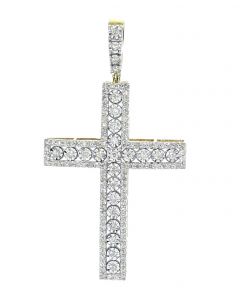 10K Gold Cross With Diamonds Mens Extra Large Cross Charm Pendant 1.99ctw 2.65 Inch
