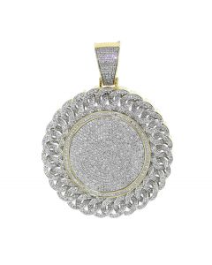 10K Gold Round Medallion Charm Pendant Mens Large Miami Link Style 2.9CTw 2.25 Inch