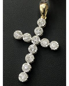 Gold and Diamond Cross Pendant 10K With 1.10ctw Round Diamonds Mens or Womens Cross 1.5 Inch